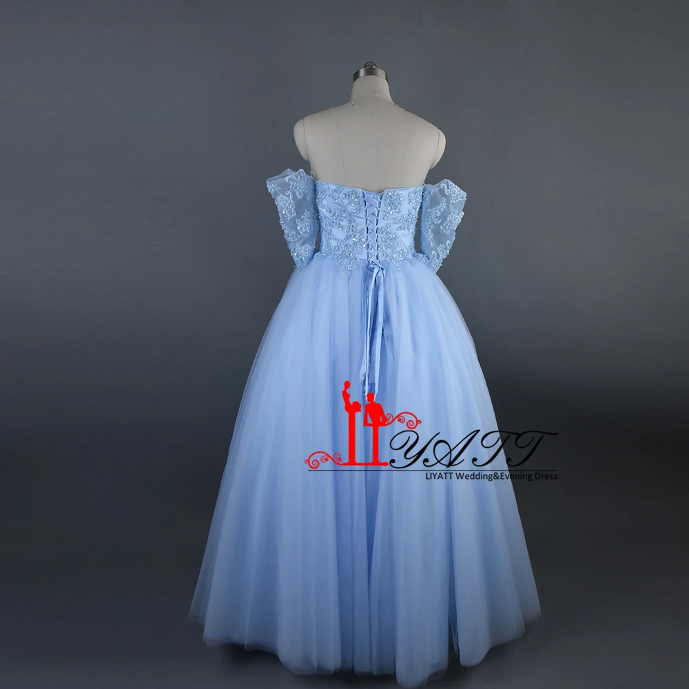 2017 новое поступление небесно-Голубое Бальное Платье со средними рукавами пышное
