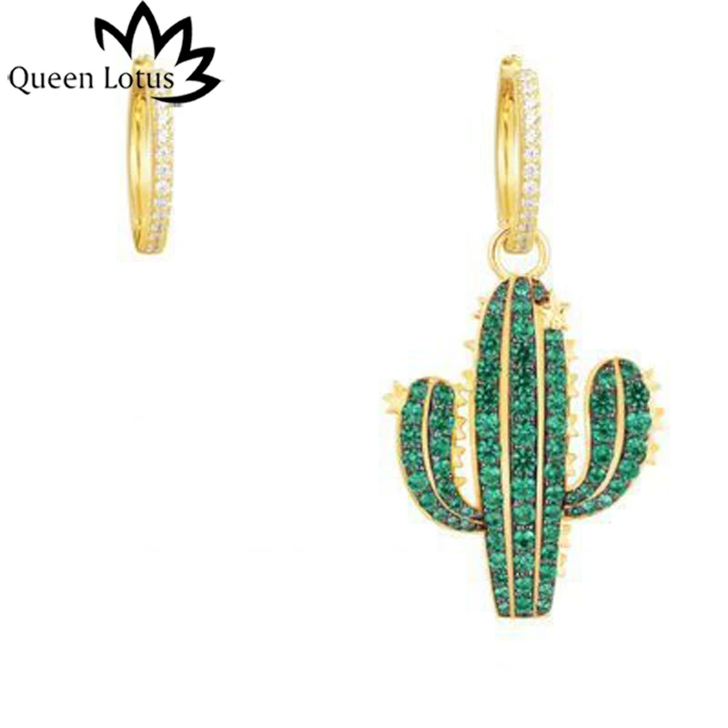 Женские серьги кактус Queen Lotus асимметричные серьги-подвески с цирконием ААА 2019 |