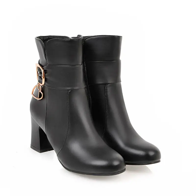 

ASUMER HOT SALE 2018 fashion metal love ankle boots daily solid young winter boots thick heels high quality pu women boots