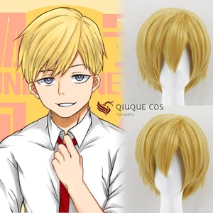 Парик для косплея Моя геройская Академия Нето монома, термостойкий льняной светлый с короткими волосами для костюма, с шапочкой