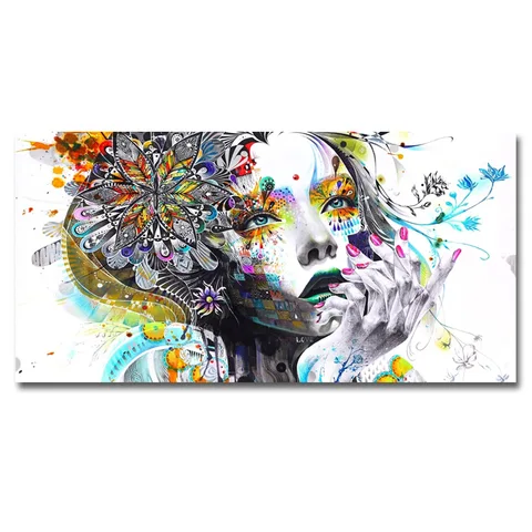 Современная Картина на холсте красочная мозаика картина аниме женское искусство девушка лицо с цветами настенные картины для гостиной без рамки
