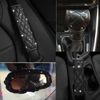 leather crystal diamond car gear shifter covers automobile hand brake seat belt cover rearview mirror cover interior accessories