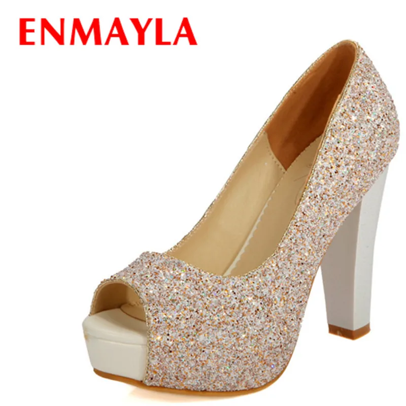 Женские блестящие туфли ENMAYLA на высоком каблуке женские лодочки платформе с