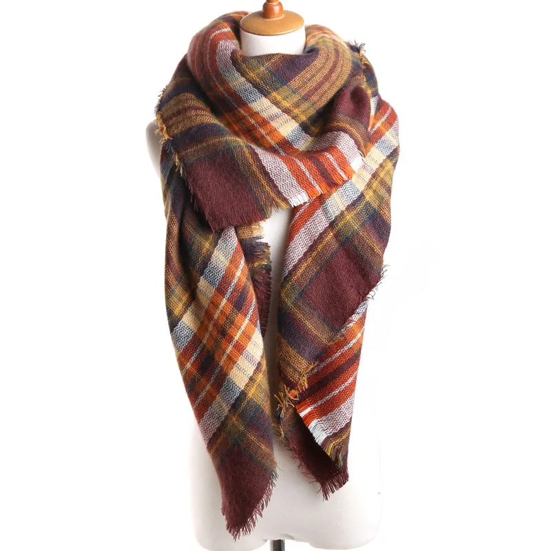 2017 бренд шарф квадратный коричневый плед искусственный кашемир тепло зимой