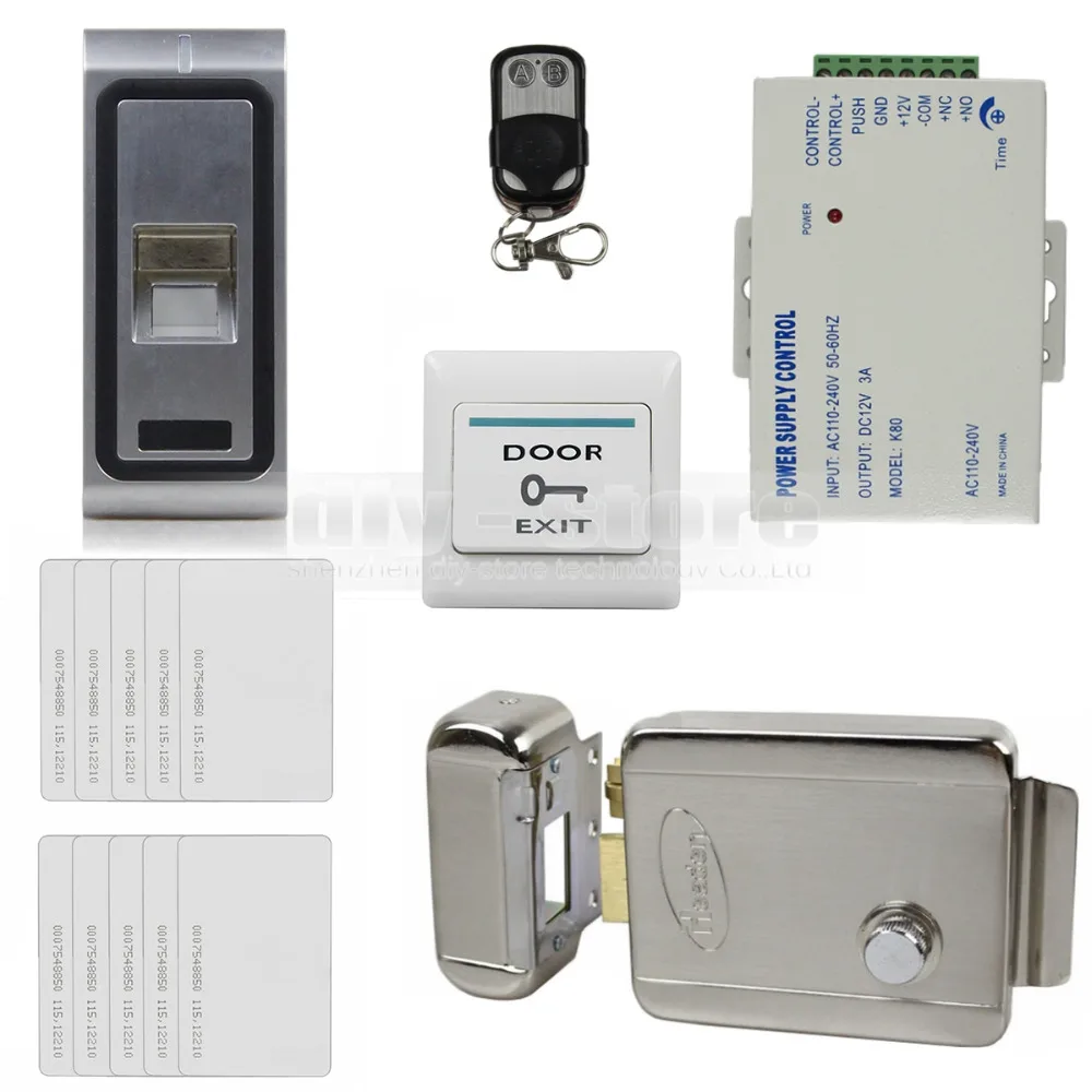 

DIYSECUR Remote Control Fingerprint 125KHz RFID ID Card Reader Door Access Control System Kit + Electric Lock