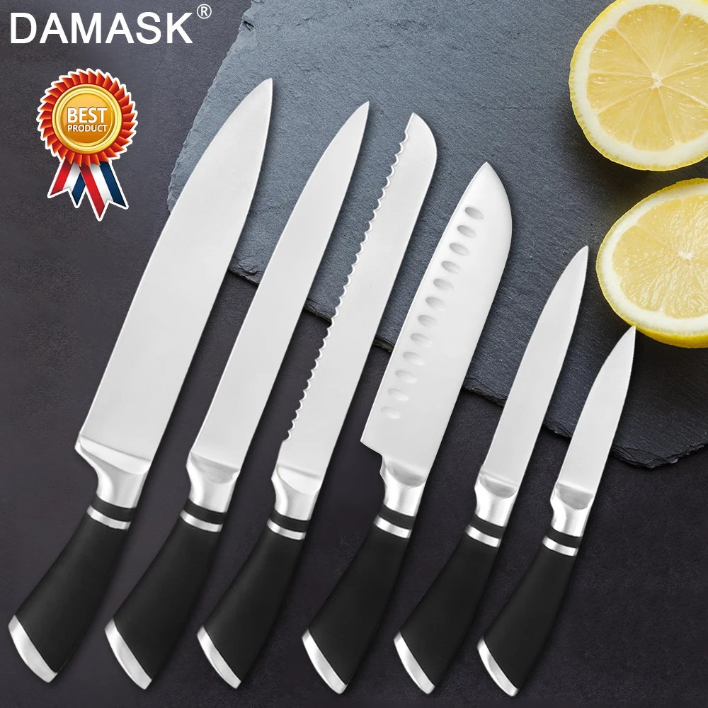 Damask набор кухонных ножей лезвие из нержавеющей стали поварской нож Santoku утилита