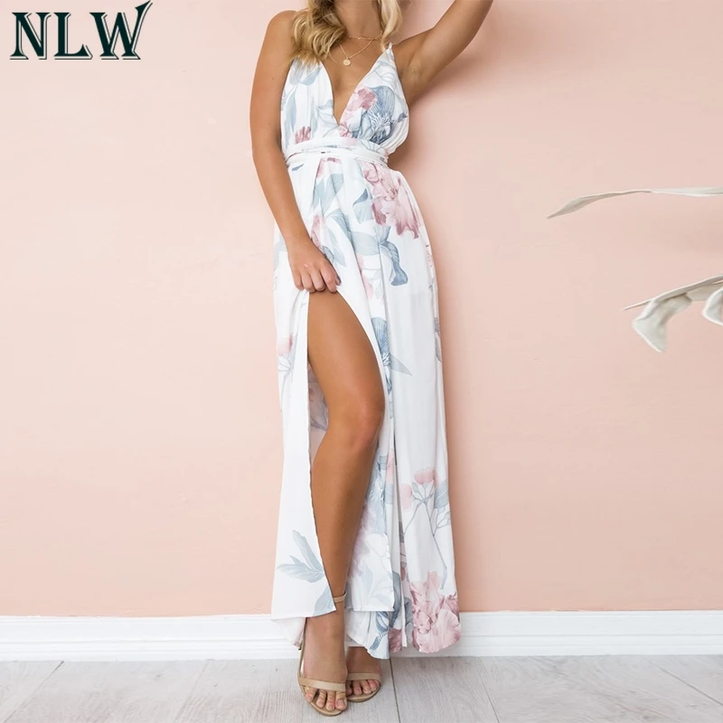 NLW летние пляжные вечерние комбинезоны комбинезон Boho с цветочным принтом высоким
