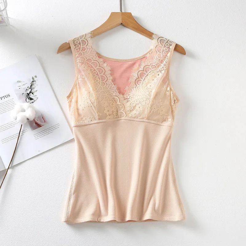

Fashion Ladies Warm Vest Women Lace Stitching V-Neck Thermal Underwear