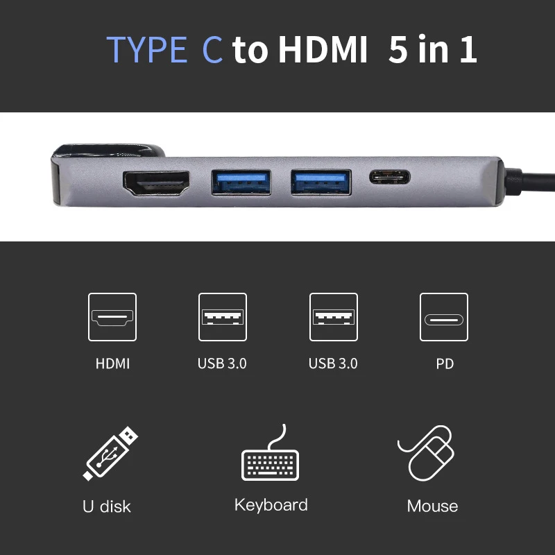 5 в 1 Тип C к HDMI 4K ТВ USB 3 0 видео адаптер конвертер для MacBook до 1000 Мбит/с Gigabit Ethernet Lan RJ45