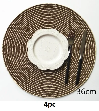 4PC 36CM Junwell полиэстер/Котто плетеные разноцветные круглые салфетки Жаростойкие коврики для обеденного стола Нескользящие моющиеся коврики набор - Цвет: 4PC 36CM