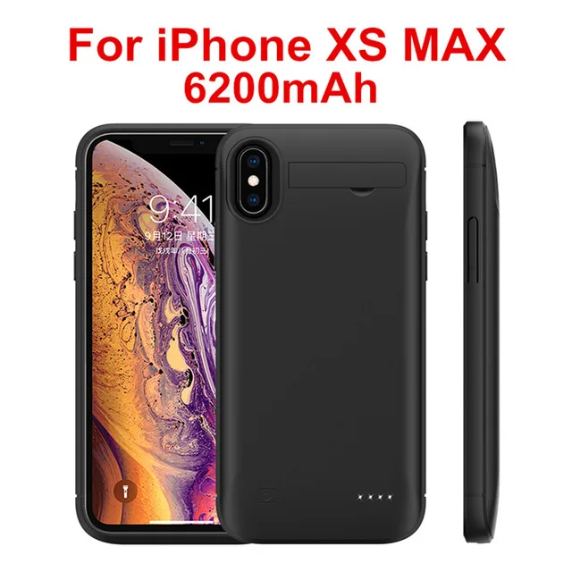 6200 мАч Расширенный чехол для аккумулятора телефона для iPhone xs/xr Внешний чехол для зарядки аккумулятора для iPhone x/xs max портативный аккумулятор - Цвет: Black For XS Max