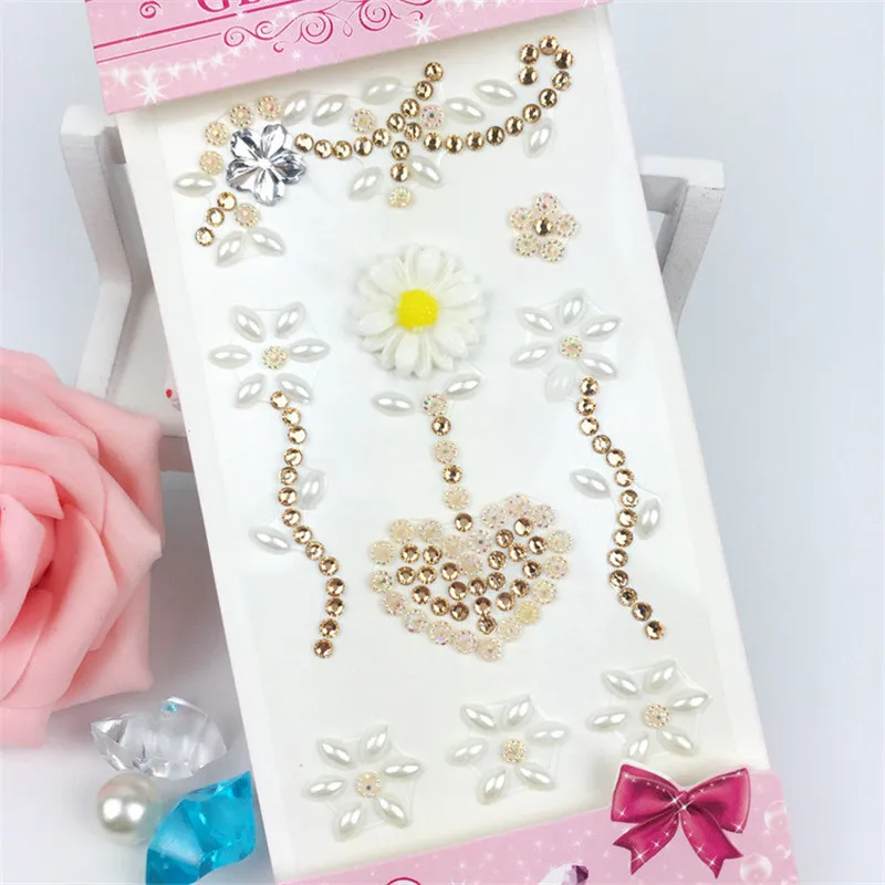 1 Лист Цветок Сердца Мотив Стразы Наклейки Flatback Дрель Акриловый Стикер для Сумки