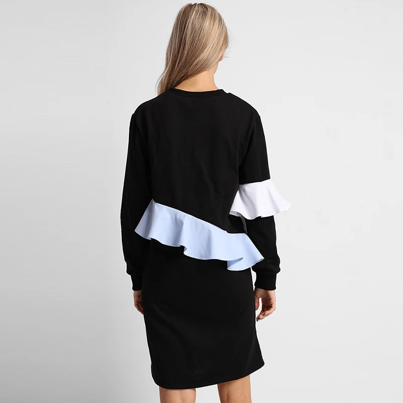 Мода 2018 женское платье осень-зима элегантные кофты с длинными рукавами оборками