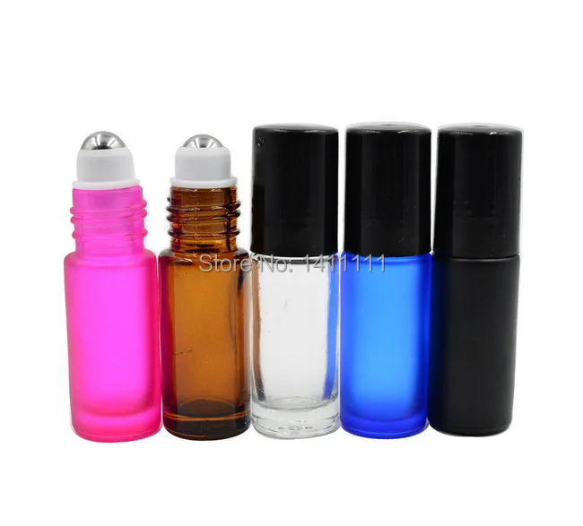 Толстый пустой рулон 5 мл розовый/янтарный/синий/черный стеклянная бутылка для