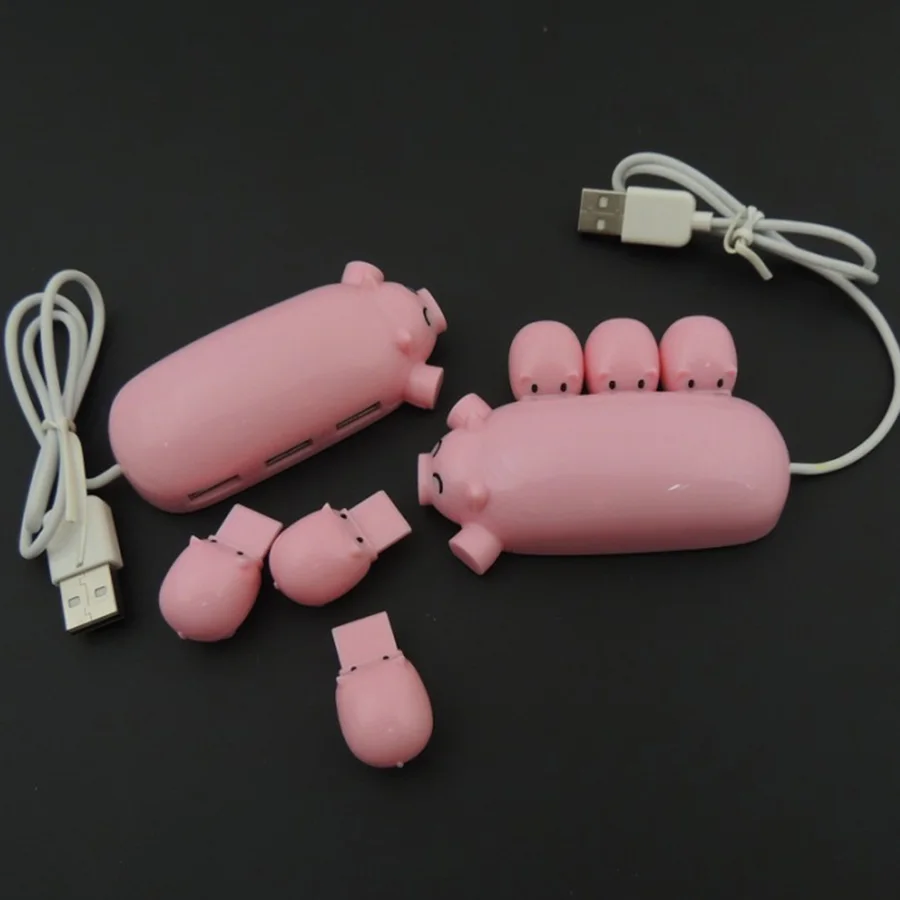 МИЛЫЙ Розовый Мини Мультфильм Свинья USB Hub Один перетащить три HUB Компьютер