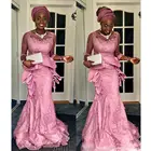 Пикантное вечернее платье-Русалка Aso Ebi 2019, прозрачное кружевное платье с длинным рукавом, Нигерия, вечерние наряды для торжественных вечеринок