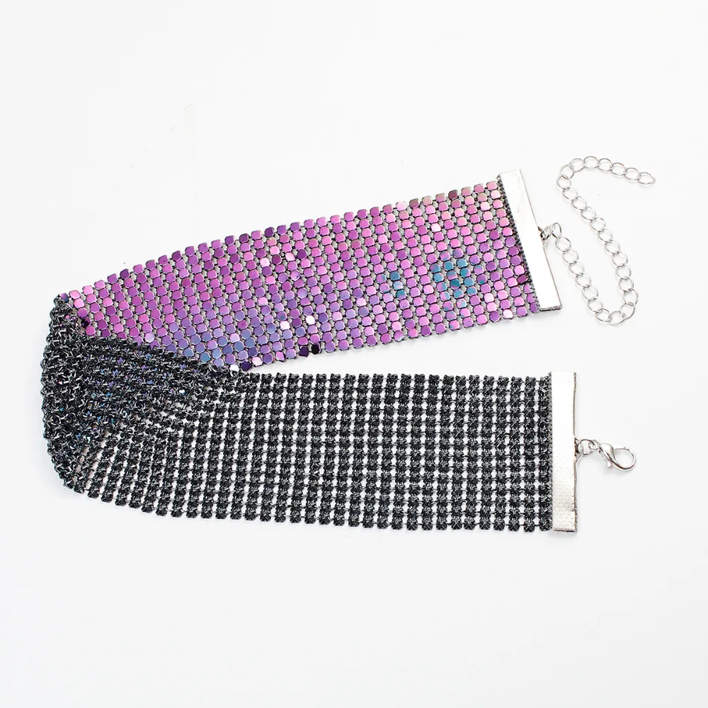 Женское колье из сетчатого материала DoreenBeads широкое золотистое макси с блестками