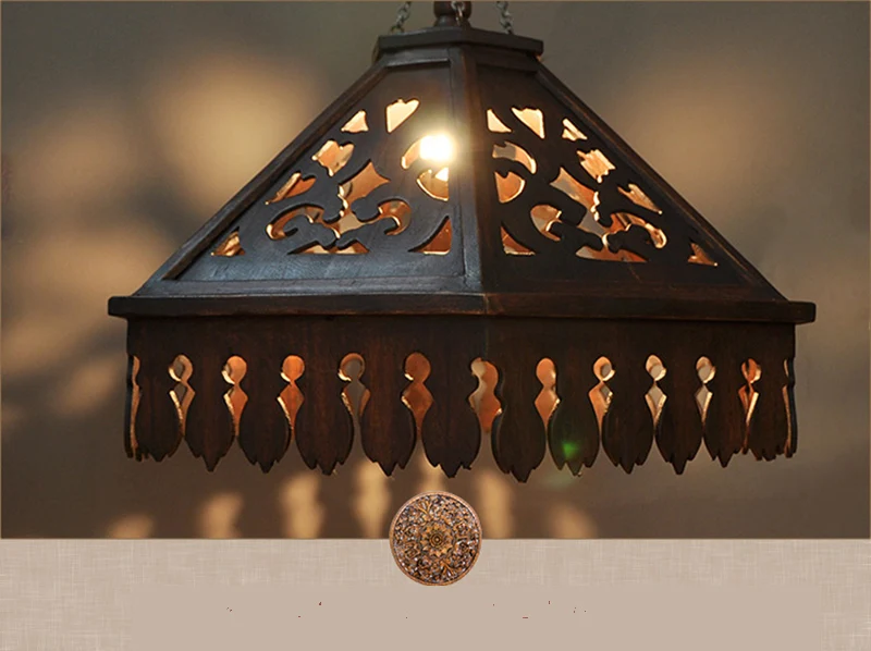 Винтажная люстра с резьбой по дереву для тайского бара ресторана чайной комнаты