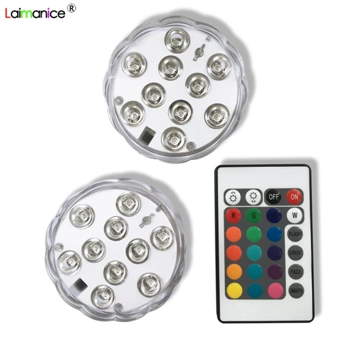 10 Led RGB погружной светильник с дистанционным управлением, на батарейках, подводный Ночной светильник, ваза, чаша, для улицы, для сада, вечерние, украшения - Испускаемый цвет: 1Remote 2Light