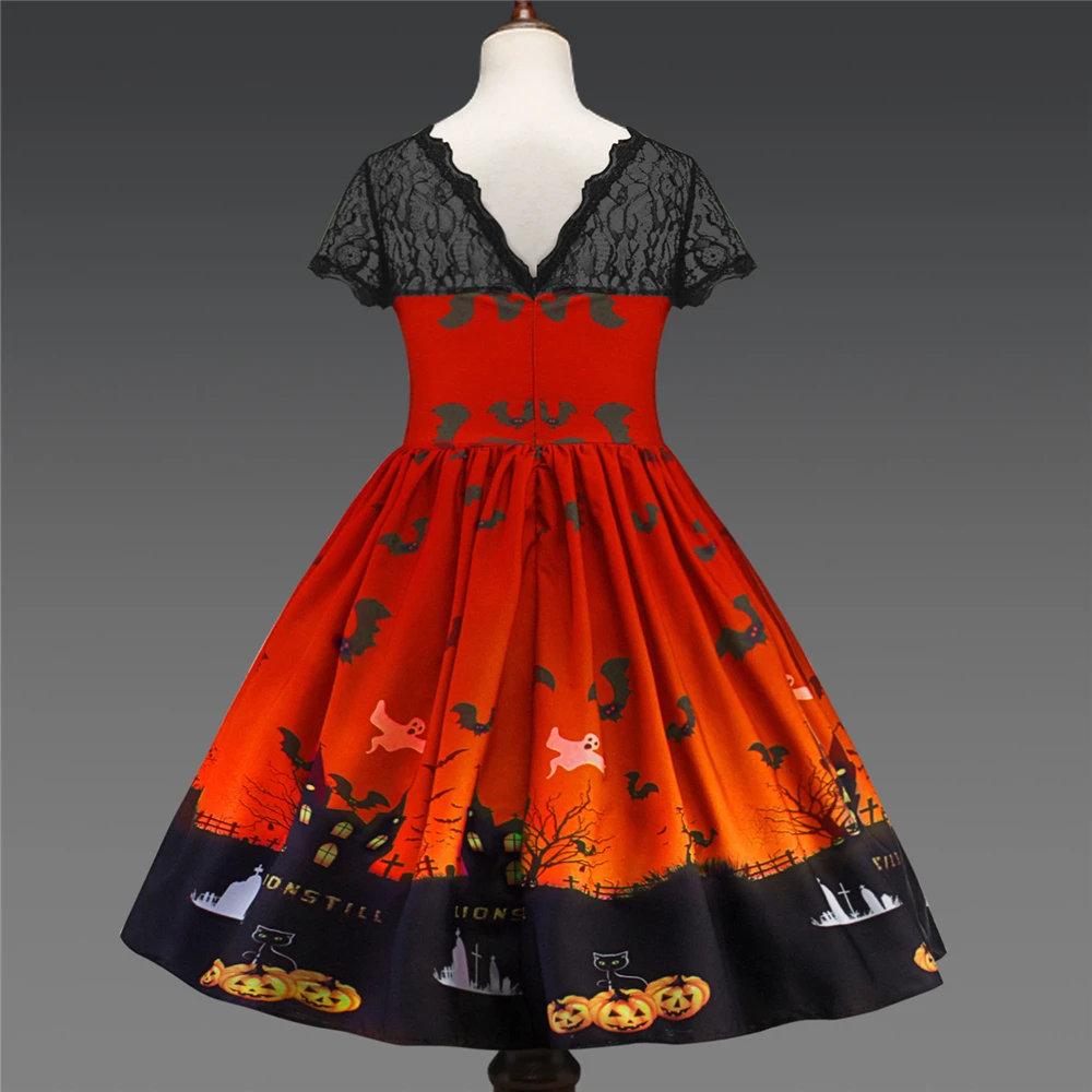 Boutique Halloween Witch Costume Girls Christmas Carnival Purple Orange Kids Lace Backless Dress Children Birthday Party | Детская