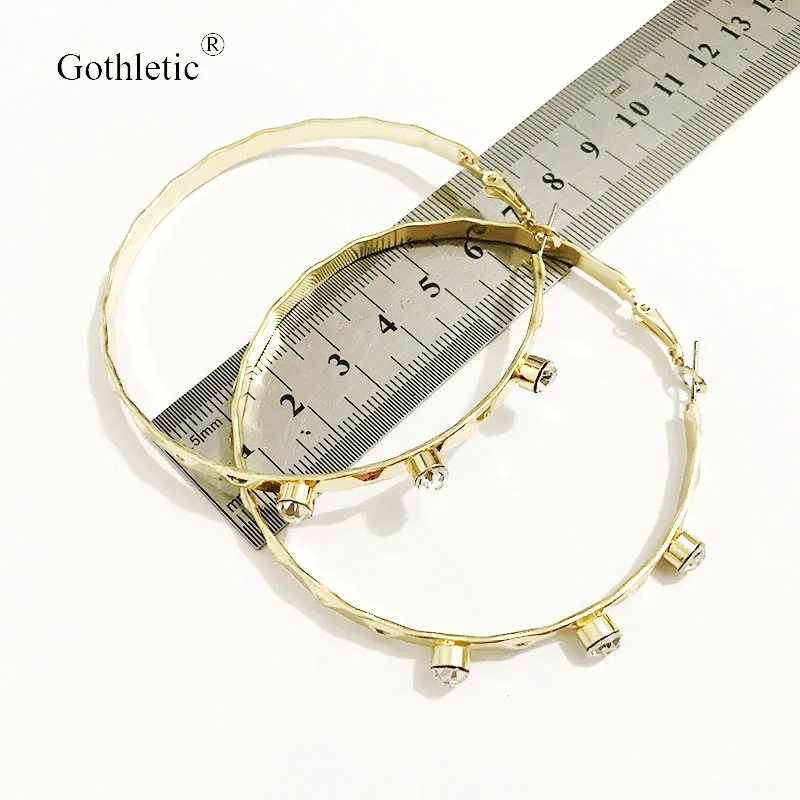 Женские серьги-кольца Gothletic круглые серьги золотого цвета с кристаллом 70 мм обруч