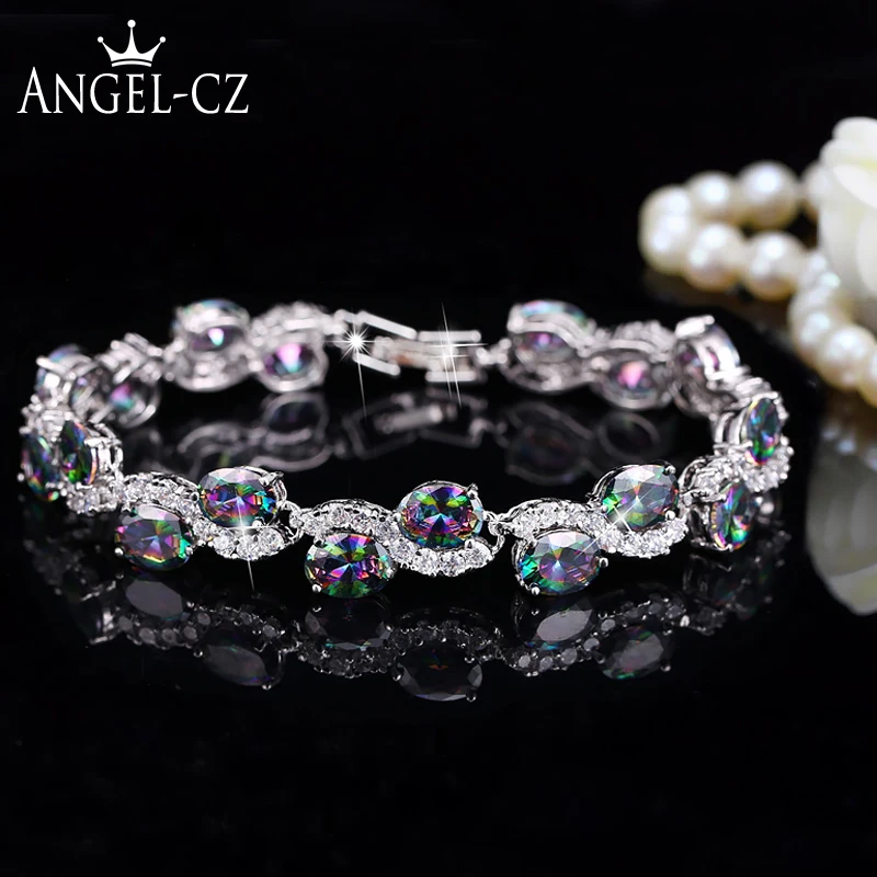 

Женский браслет с овальным вырезом ANGELCZ, ювелирное изделие из натурального разноцветного камня серебряного цвета, ювелирное изделие с разн...