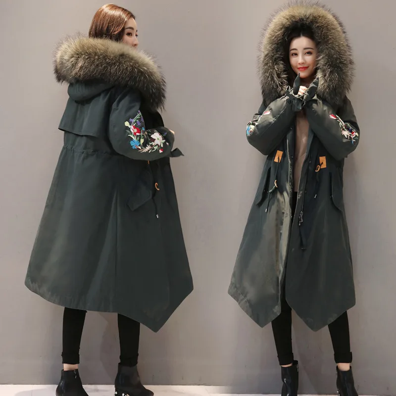 2019 верхняя одежда зимняя куртка женская винтажная парка с вышивкой Femme китайский
