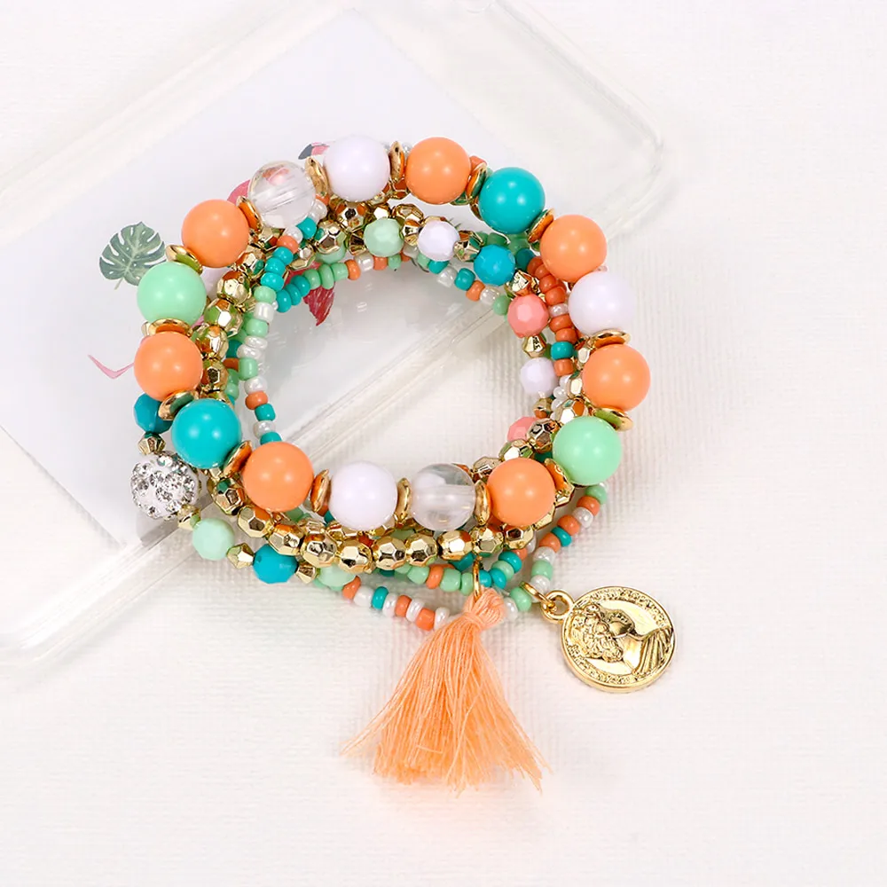 Женские винтажные браслеты с разноцветными бусинами браслет подвесками и
