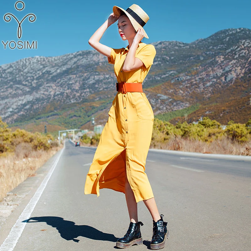 YOSIMI 2019 летнее шифоновое длинное женское платье Элегантное миди с коротким