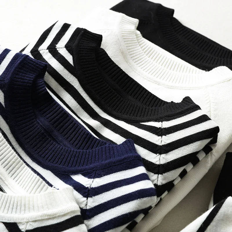 GetSpring Women Sweater Short Sleeve Striped Knitted Pullover 2019 Sweaters O-Neck Tops Korean All Match Bottoming Autumn | Женская