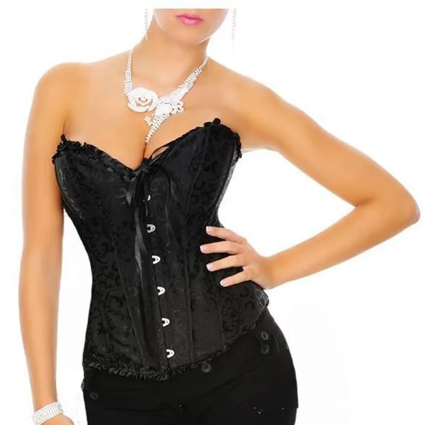Sexy Corset Women Bone Black Lace Bustier Corset+G string Set Lingerie Free Shipping WL3015 | Женская одежда