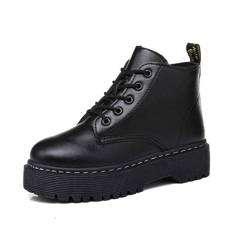 2018 Autumn winter new Martin boots female British style leather strap student high shoes women cotton | Обувь