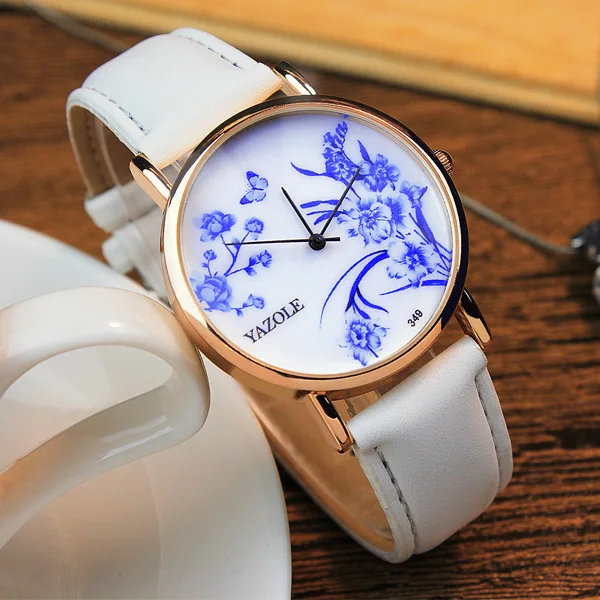 Винтаж китайский Стиль Часы Для женщин классический синий и белый фарфор женский