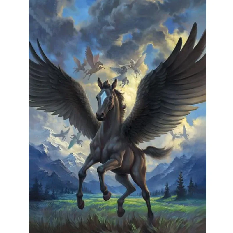 

Квадратная/круглая Алмазная картина «сделай сам» с крыльями и лошадью 5D, вышивка крестиком пегасом, рукоделие, алмазная вышивка, Настенная картина, мозаика для украшения дома