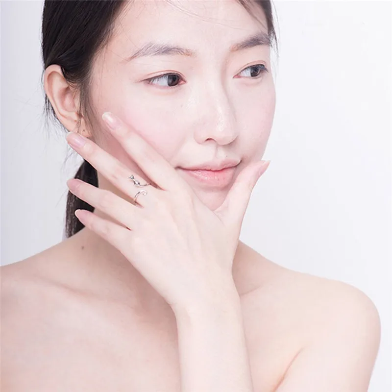 Pinksee модное кольцо серебряного цвета Гладкий узор Кот счастливчик медное простое
