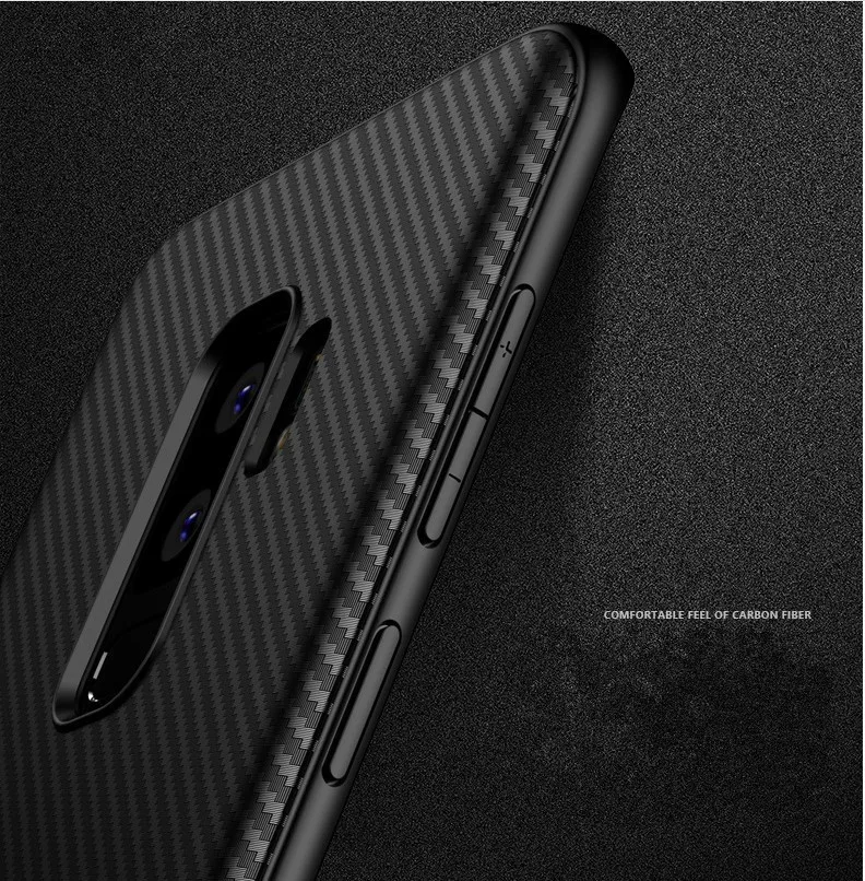 For Samsung Galaxy S9 Plus Shockproof Carbon Fiber Lines Anti fingerprint TPU Silicone Phone Case Cover Shell Protector |