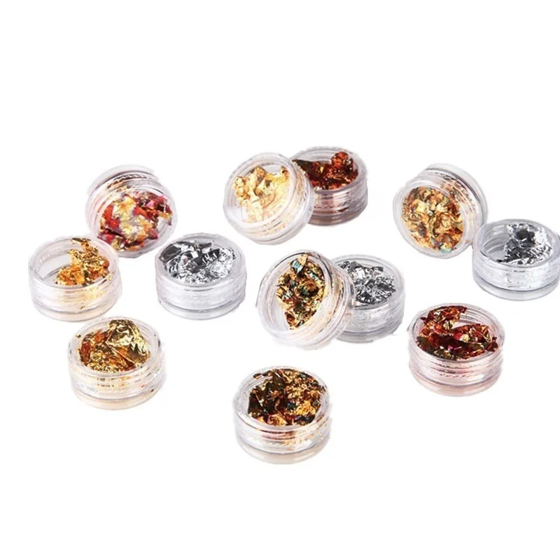 Новые 12 Горшков/набор золотые наклейки для ногтей Серебряная чешуйчатая Фольга