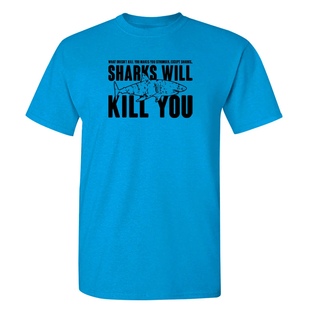 Футболка мужская с забавным принтом Shark WILL KILL YOU модный топ из чистого хлопка в
