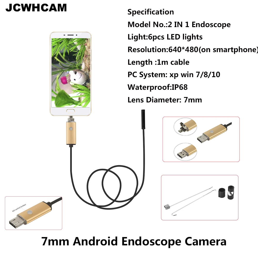Камера JCWHCAM 7 мм HD Android эндоскопа era Snake Pipe Inspection для смартфона ПК 1 м 2 5 10 кабель Usb