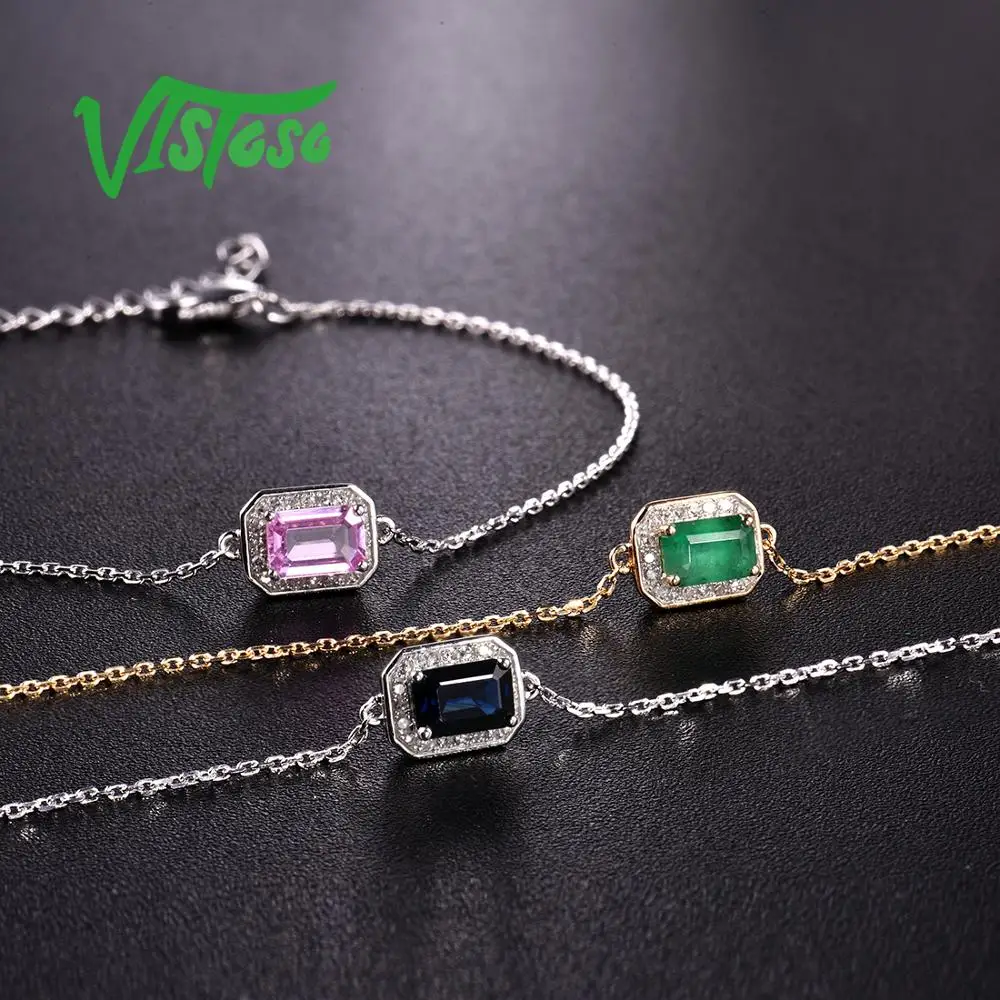 VISTOSO 14 K W/Y золотые браслеты для Леди Необычные восьмиугольник синий/розовый