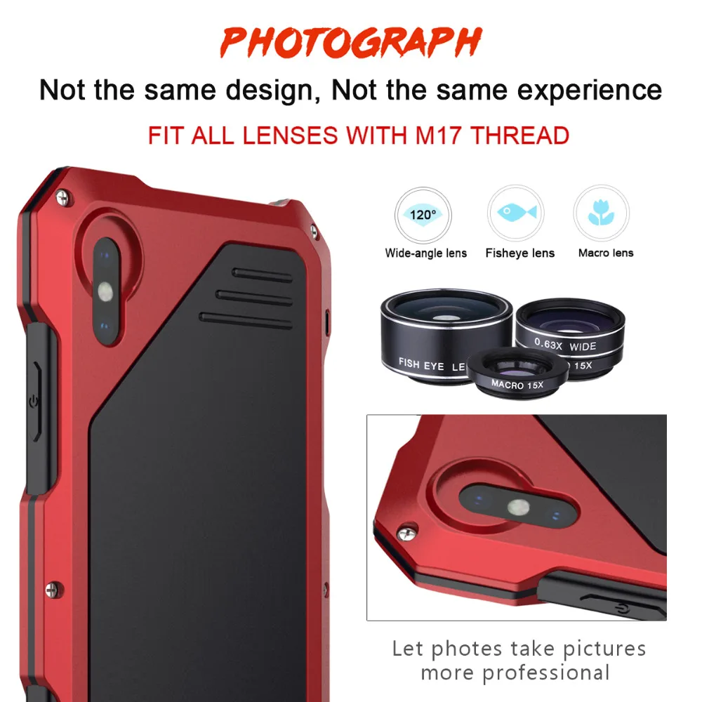 

Luxury waterproof Case for iPhone XR Case Cover Armor Metal Aluminum Shockproof 2in1 Micro Lens Coque for iPhone X XS Max