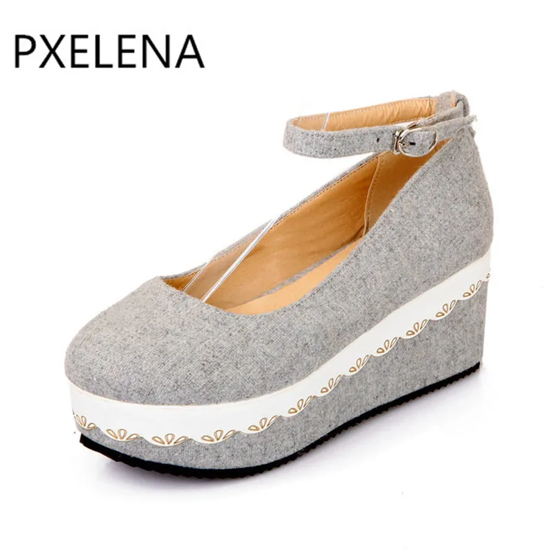 PXELENA 2018 женские милые коллегированные Туфли Мэри Джейн с пряжкой и ремешком на