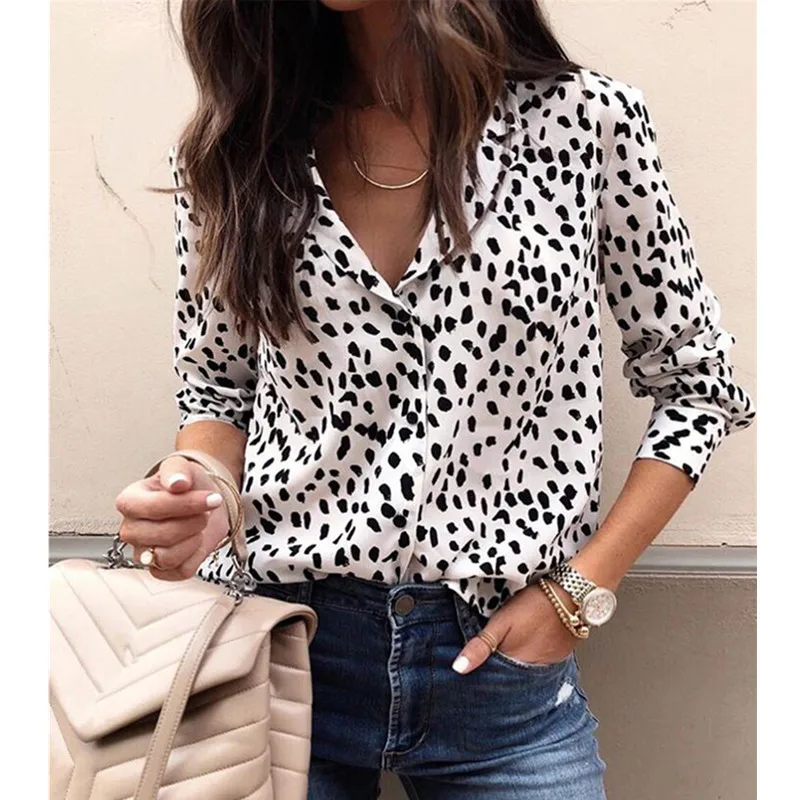 Шифоновая Блузка для женщин сексуальные леопардовые рубашки с принтом весенние - Фото №1