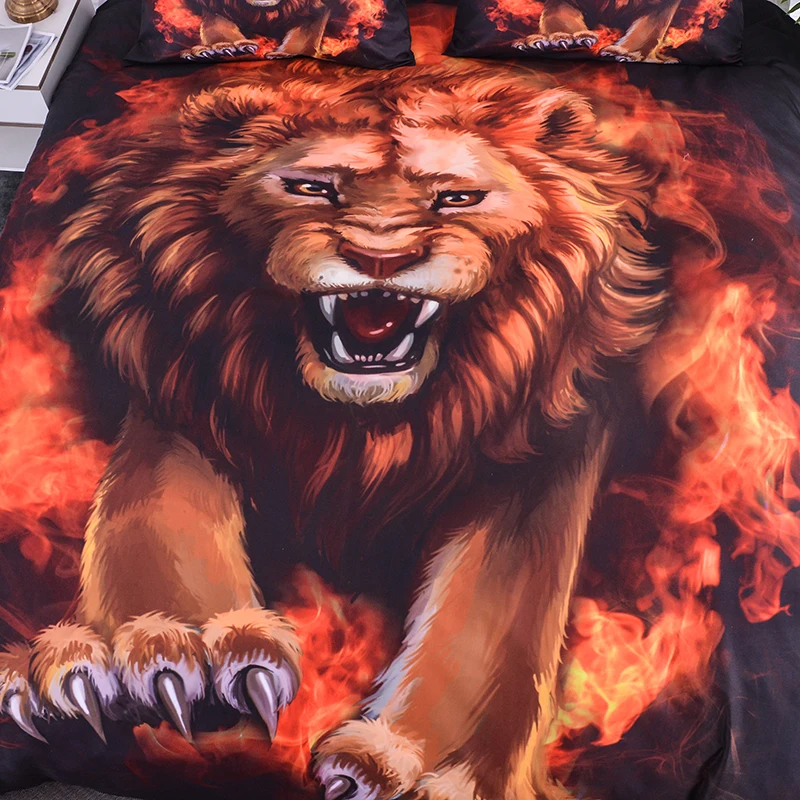 Boniu 3d Lion with Fire Bedding Set 2/3pcs Lifelike Animal Duvet Cover Pillow Covers AU/US/EU/UK Twin Size Bedclothes | Дом и сад