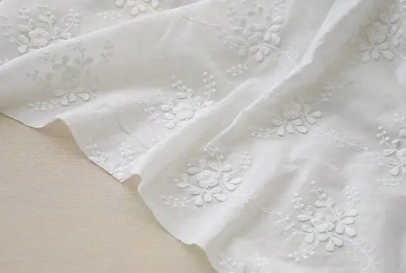 Off White Cotton Lace Fabric With 3D Flowers 1yard