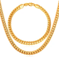 kpop necklaces bracelets set for men gold color high quality 5mm 55cm 21cm figaro necklace man chains s739