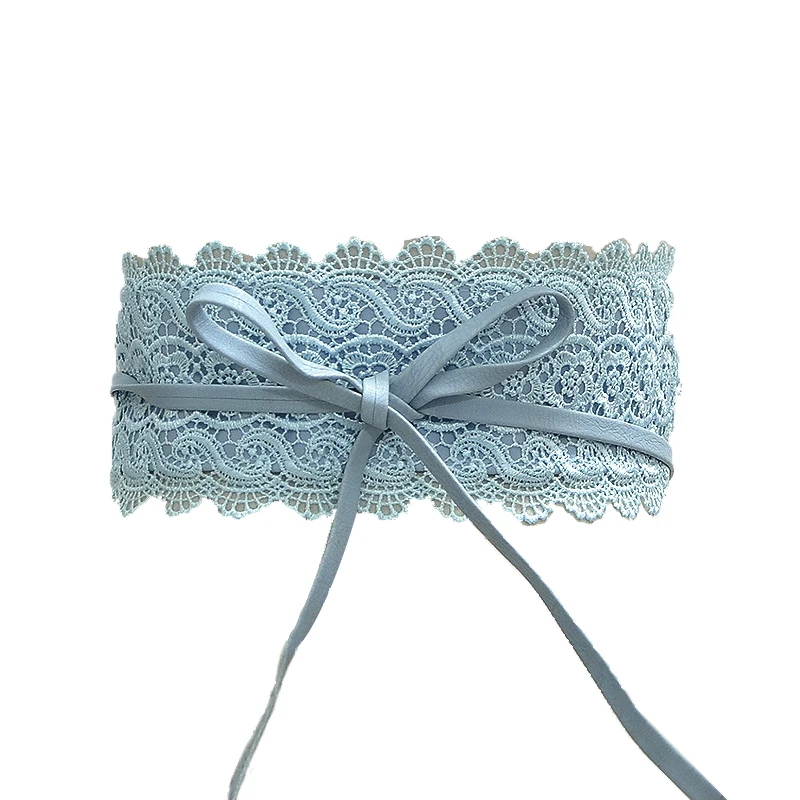 Light Blue Цветочный кружевной ультра широкий пояс, женский модный милый ошейник с бантиком корсетный пояс, широкий пояс, платье, декоративный ремень, пояс - Цвет: Light Blue