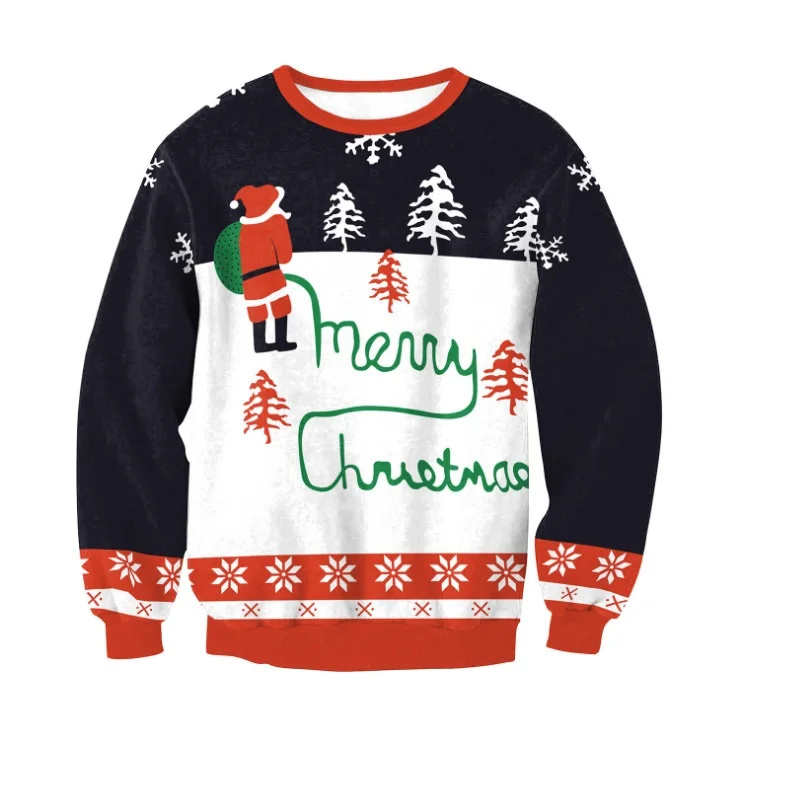New Christmas Sweater Women/Men Fashion Santa 3D Printed Funny Ugly Sweaters O-Neck Long Sleeve Casual Streetwear | Женская одежда