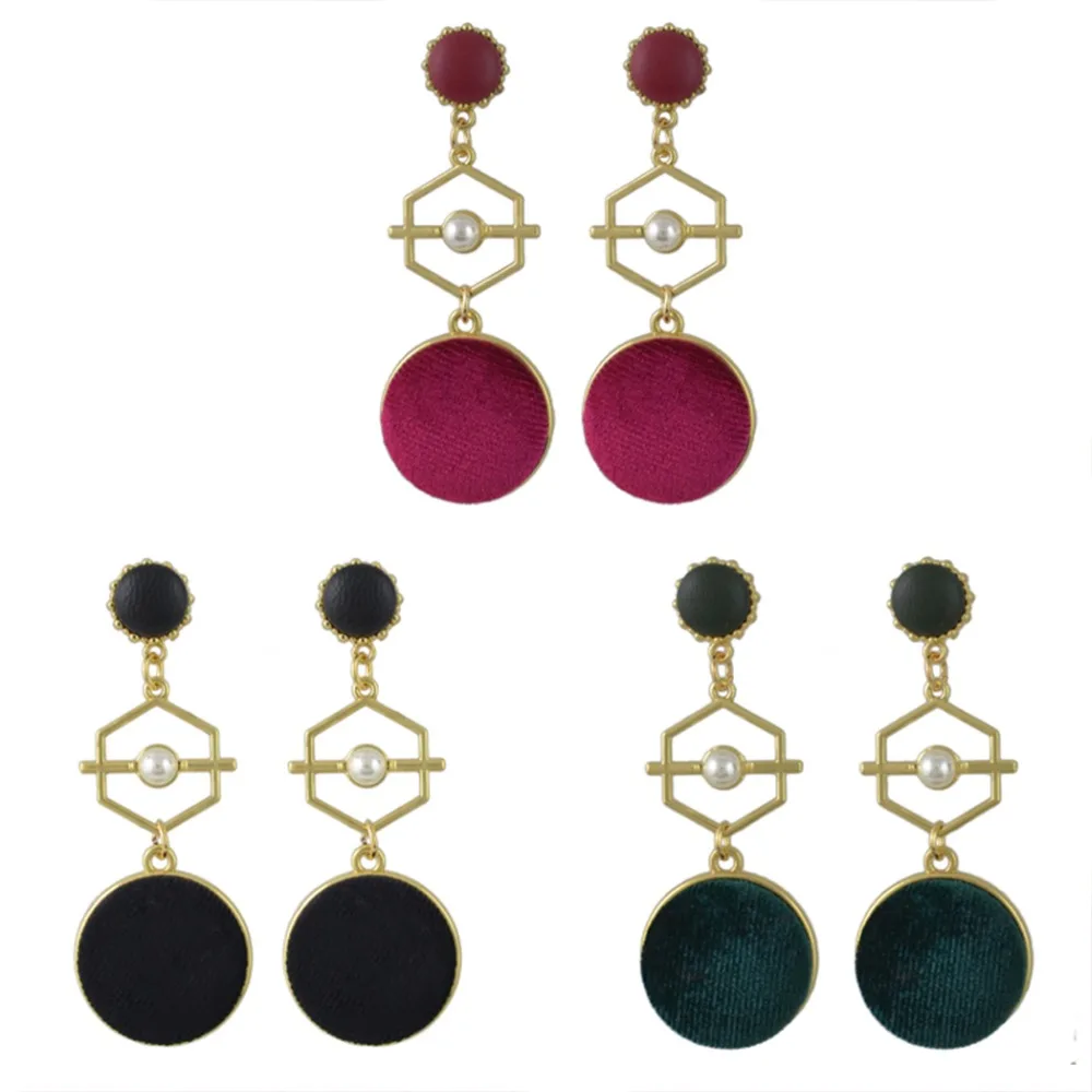 Серьги подвески женские золотистые металлические бархатные 3 цвета|dangling earrings for