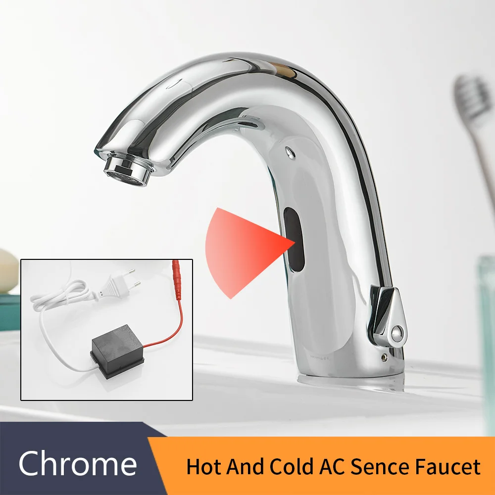 Chrome 8909AC-NEW Смеситель для раковины с датчиком, Автоматический Инфракрасный кран для раковины ванной комнаты, Бесконтактный Индуктивный Электрический смеситель для туалета, смеситель для мытья воды 8906 - Цвет: Chrome 8909AC-NEW